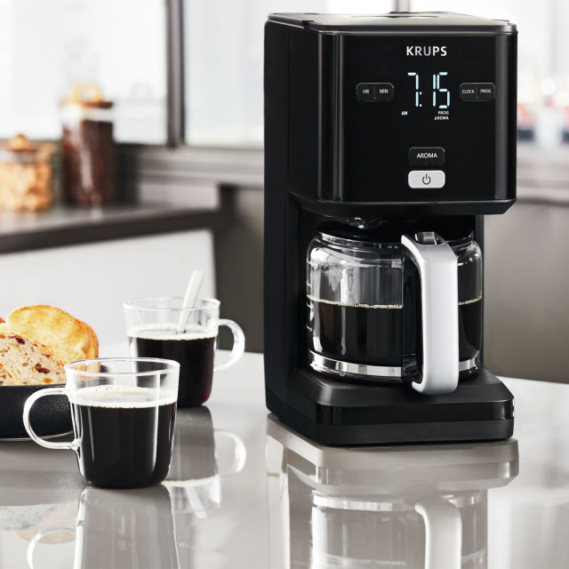 Krups Smart n Light Digital Filter Coffee Maker on counter with coffee