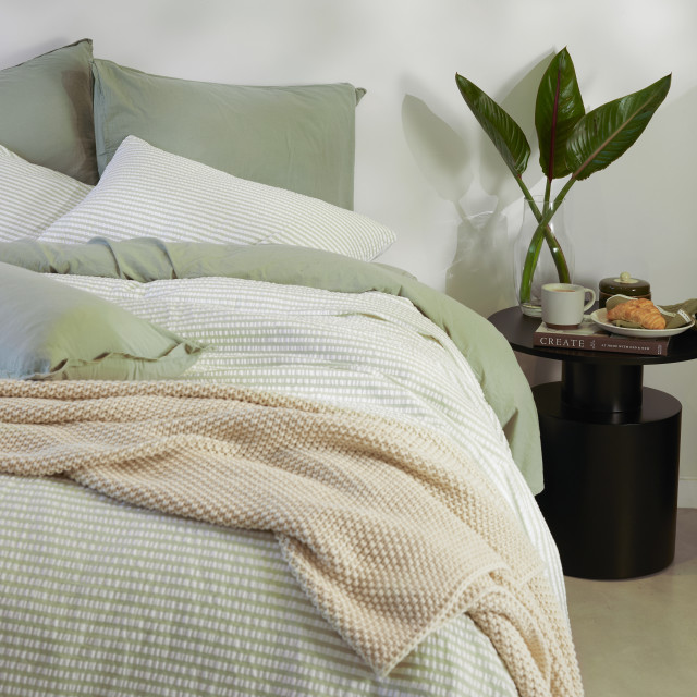 Thread Office Striped Sage Seersucker Duvet Cover Set