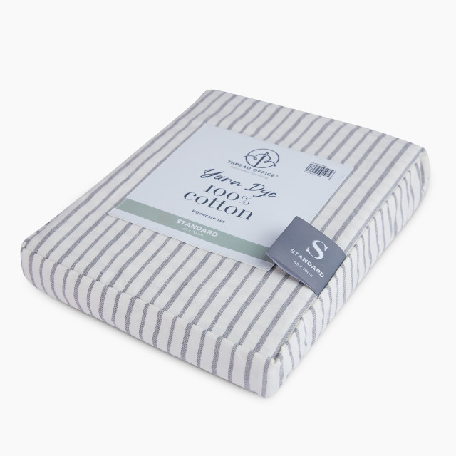 Thread Office Grey Yarn Dye Reversible Stripe Pillowcase packaging