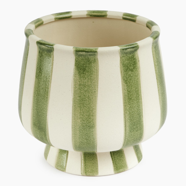 Thread Office Ceramic Green Stripe Planter