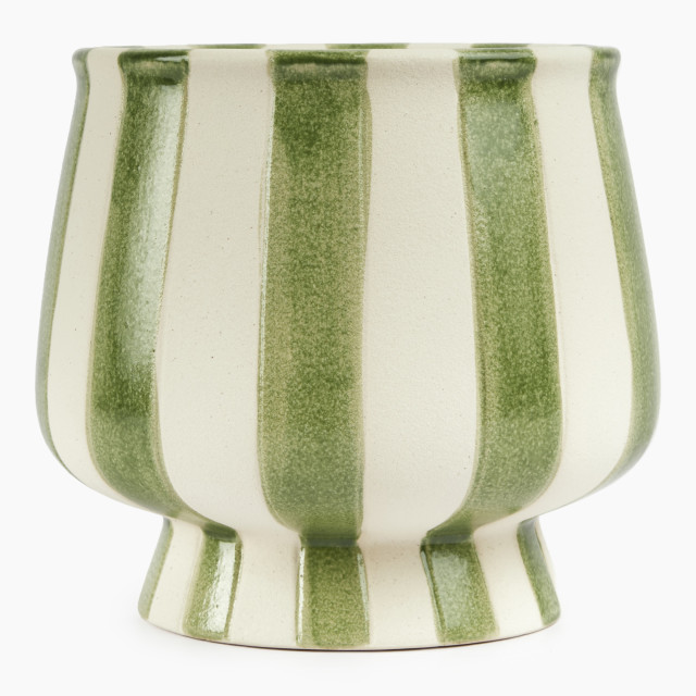 Thread Office Ceramic Green Stripe Planter