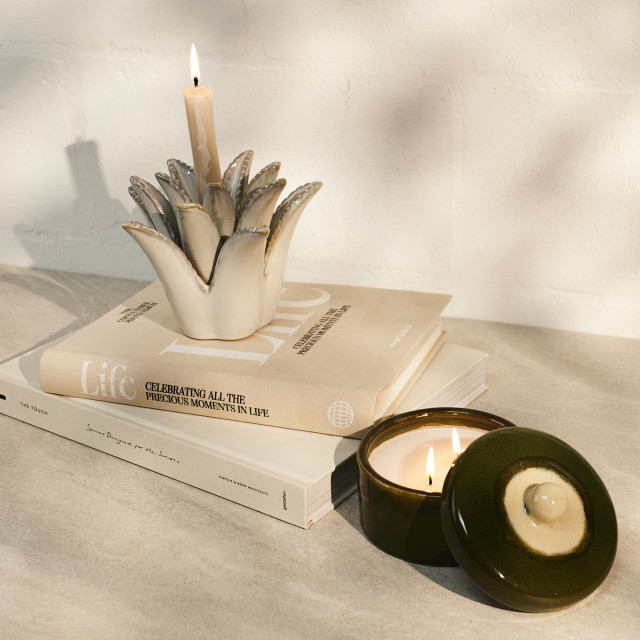 Thread Office Green Reactive Glaze Ceramic Filled Candle with Lid