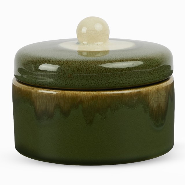 Thread Office Green Reactive Glaze Ceramic Filled Candle With Lid