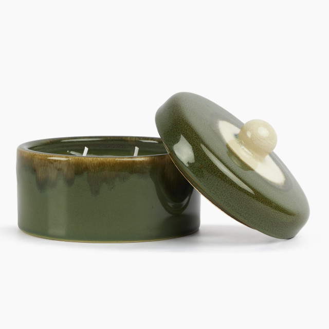 Thread Office Green Reactive Glaze Ceramic Filled Candle With Lid