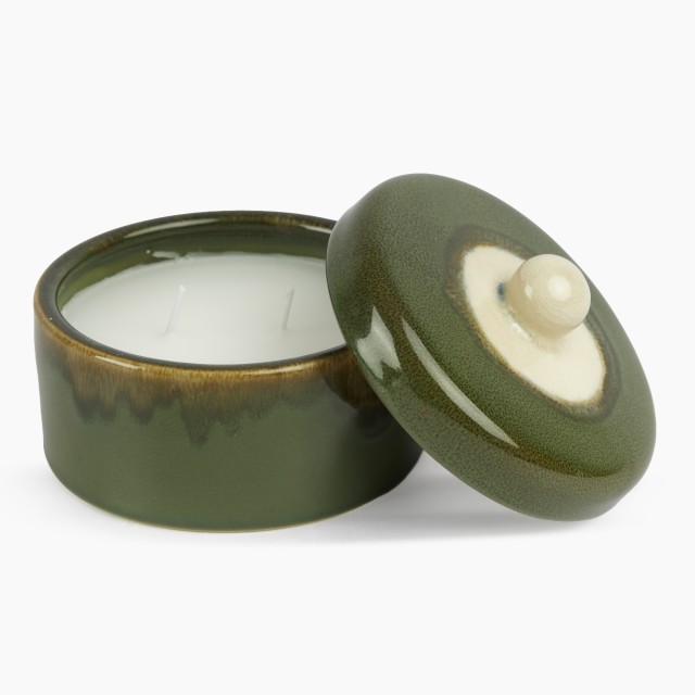 Thread Office Green Reactive Glaze Ceramic Filled Candle With Lid