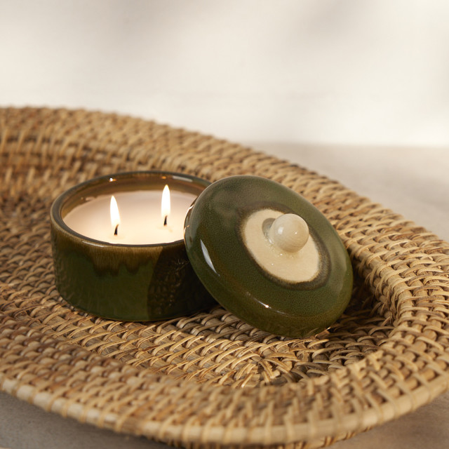 Thread Office Green Reactive Glaze Ceramic Filled Candle with Lid