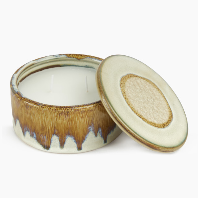 Thread Office Brown Reactive Glaze Ceramic Filled Candle With Lid
