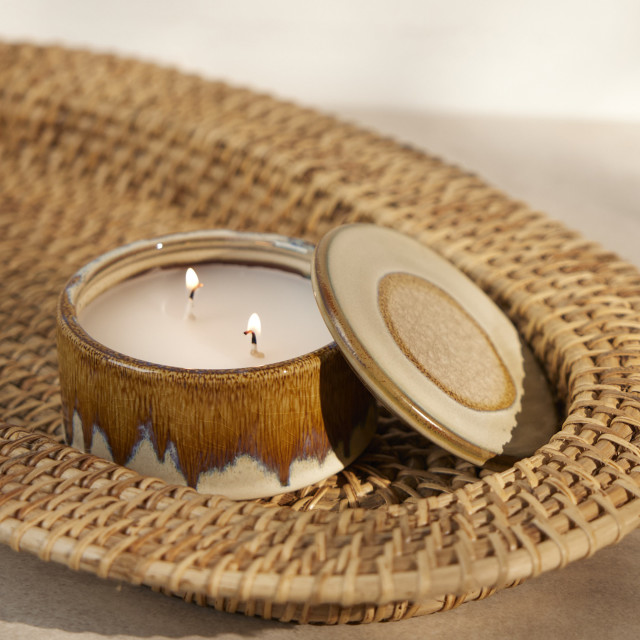Thread Office Brown Reactive Glaze Ceramic Filled Candle with Lid