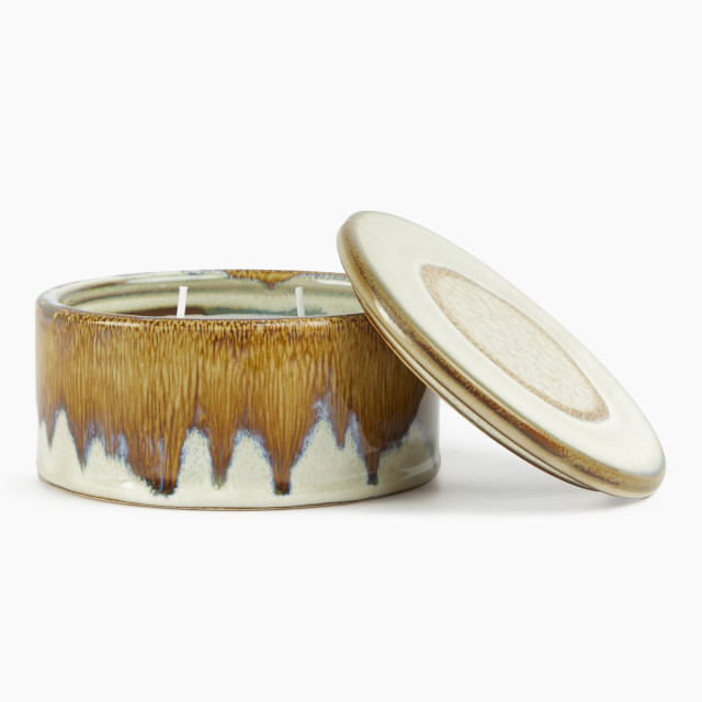 Thread Office Brown Reactive Glaze Ceramic Filled Candle With Lid