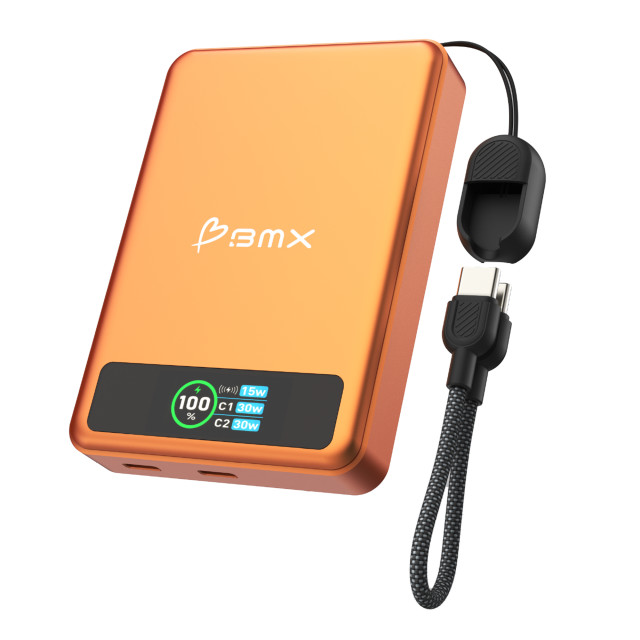 BMX SolidSafe 10000mAh Solid-State Magnetic Power Bank - Orange side view