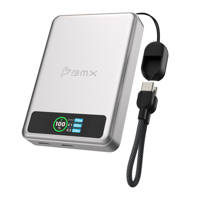 BMX SolidSafe 10000mAh Solid-State Magnetic Power Bank - Silver side view