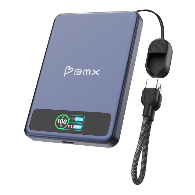 BMX SolidSafe 5000mAh Solid-State Magnetic Power Bank - Blue side view