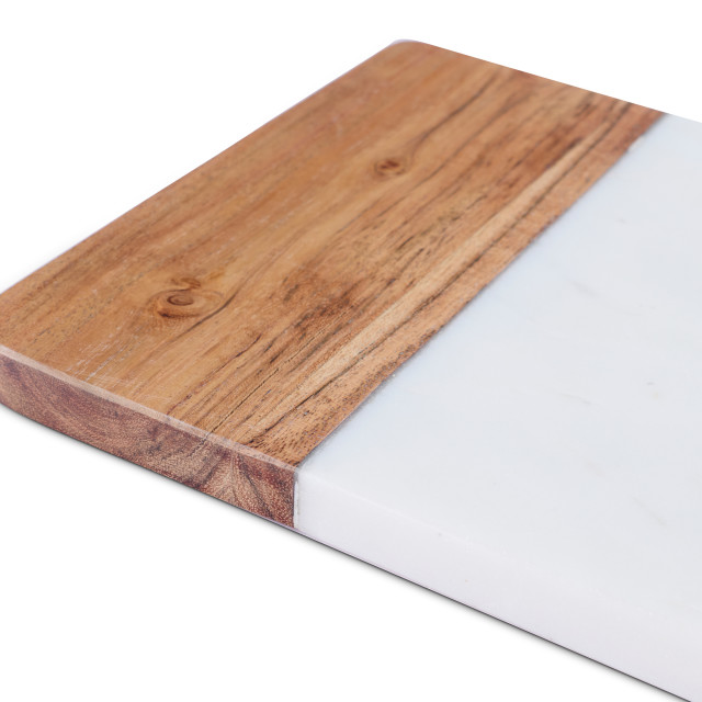 Humble & Mash Quiet Luxury Marble & Wood Serving Board, 35cm close up