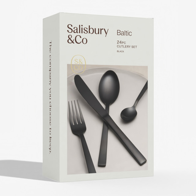 Salisbury & Co Black Baltic Cutlery Set, 24-Piece packaging