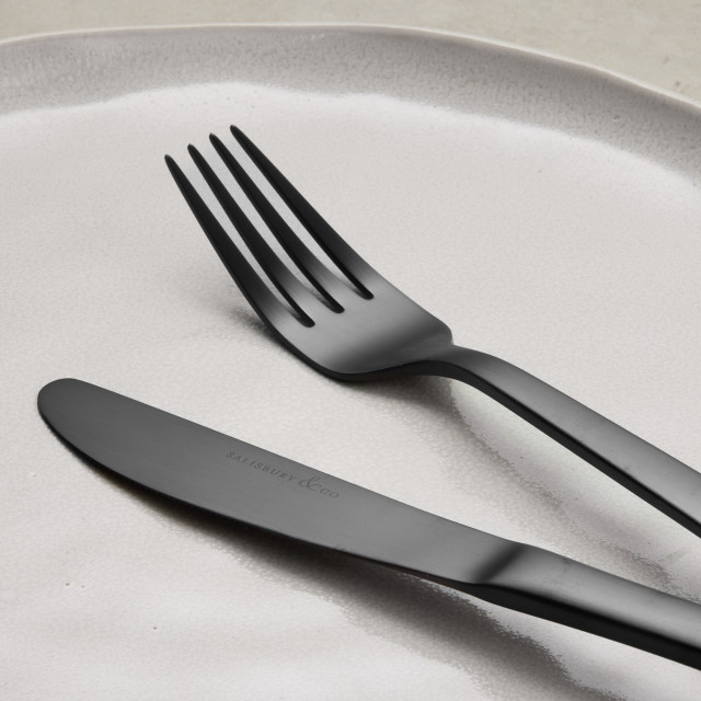 Salisbury & Co Black Baltic Cutlery Set, 24-Piece close up
