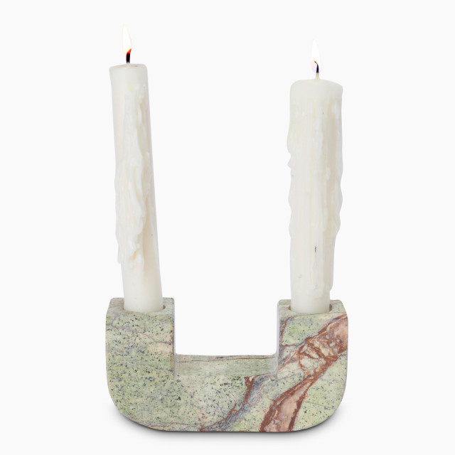 Thread Office Green Marble Double Dinner Candle Holder with candles 