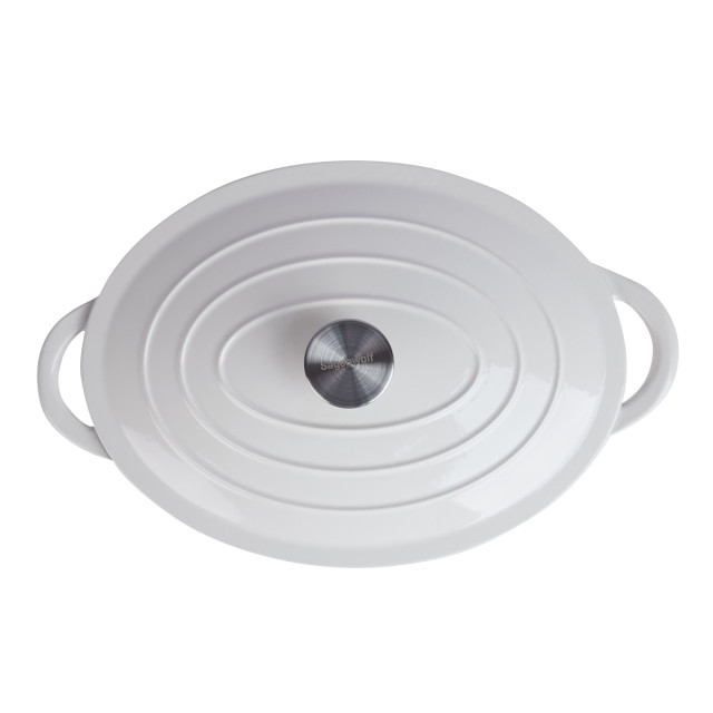 Sagenwolf Oval Cast Iron Casserole Pot, 34cm - White top view