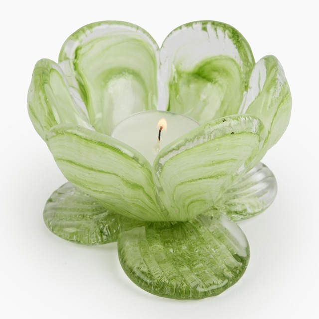 Thread Office Glass Flower Candle Holder - Green