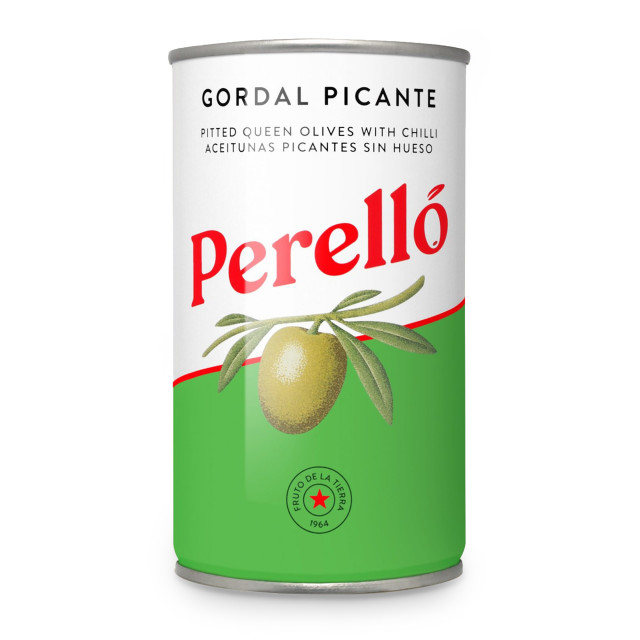 Perello Gordal Pitted Queen Olives with Chilli in Tin, 150g