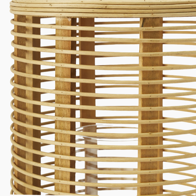 Thread Office Bamboo Webbing Pillar Candle Holder with Glass