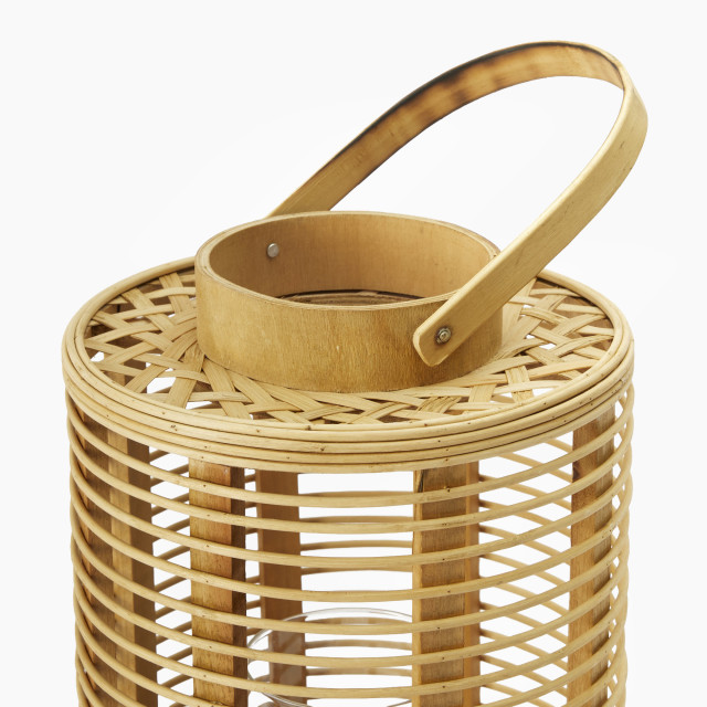 Thread Office Bamboo Webbing Pillar Candle Holder with Glass