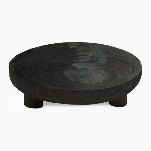 Thread Office Black Wooden Footed Decorative Bowl