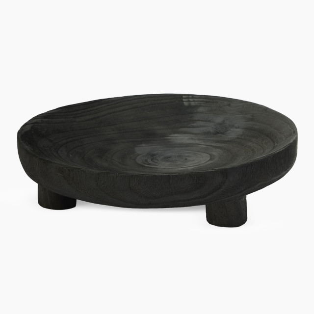 Thread Office Black Wooden Footed Decorative Bowl