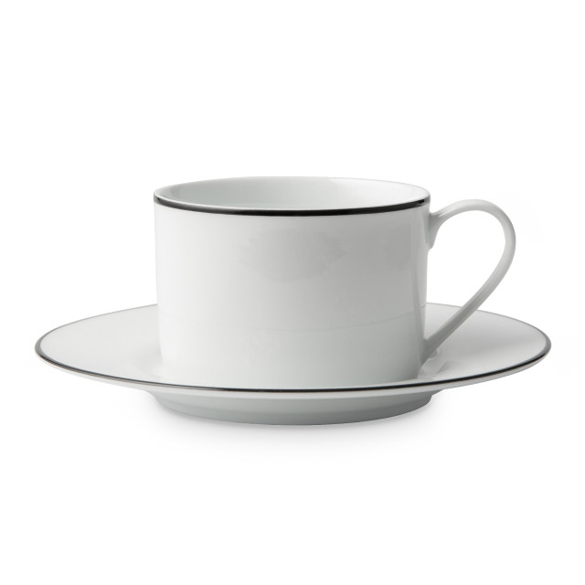 Jenna Clifford Premium Porcelain Cups & Saucers with Black Line, Set of 4