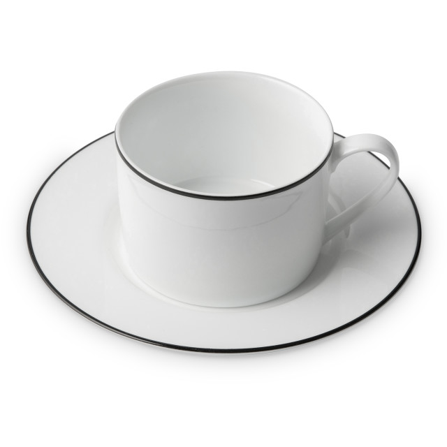 Jenna Clifford Premium Porcelain Cups & Saucers with Black Line, Set of 4