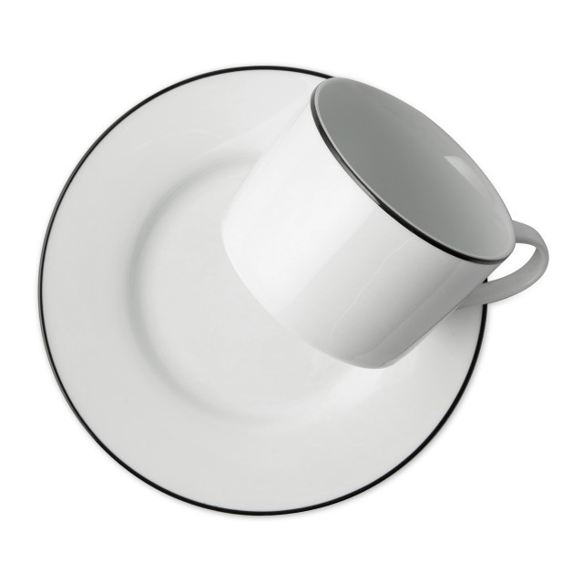 Jenna Clifford Premium Porcelain Cups & Saucers with Black Line, Set of 4