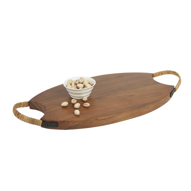 Humble & Mash Wooden Platter with Rattan Handle, 52cm