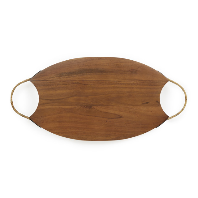 Humble & Mash Wooden Platter with Rattan Handle, 52cm