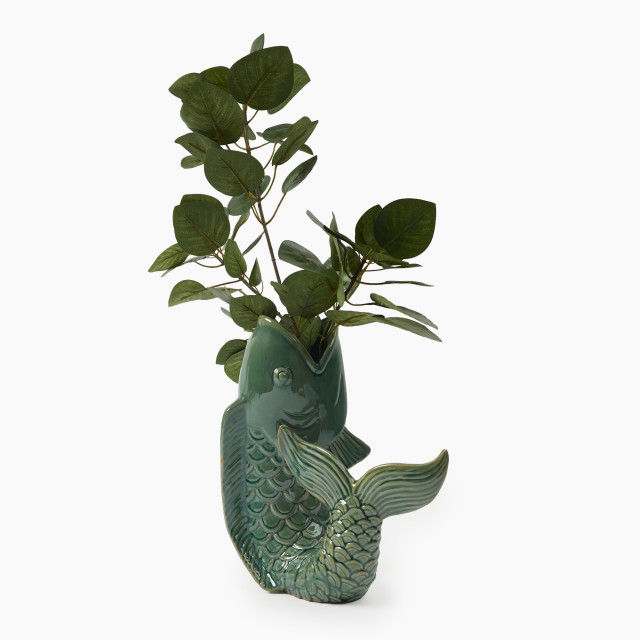 Thread Office Large Teal Ceramic Fish Vase