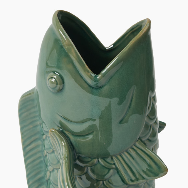 Thread Office Large Teal Ceramic Fish Vase