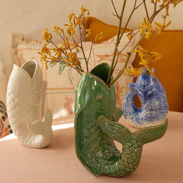 Thread Office Large Teal Ceramic Fish Vase