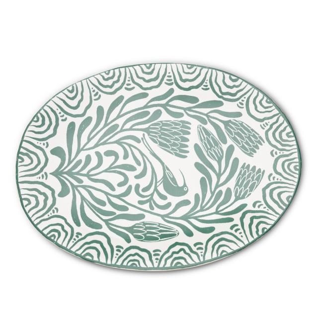 Mervyn Gers Fynbos Oval Platter, 39cm - Green top view