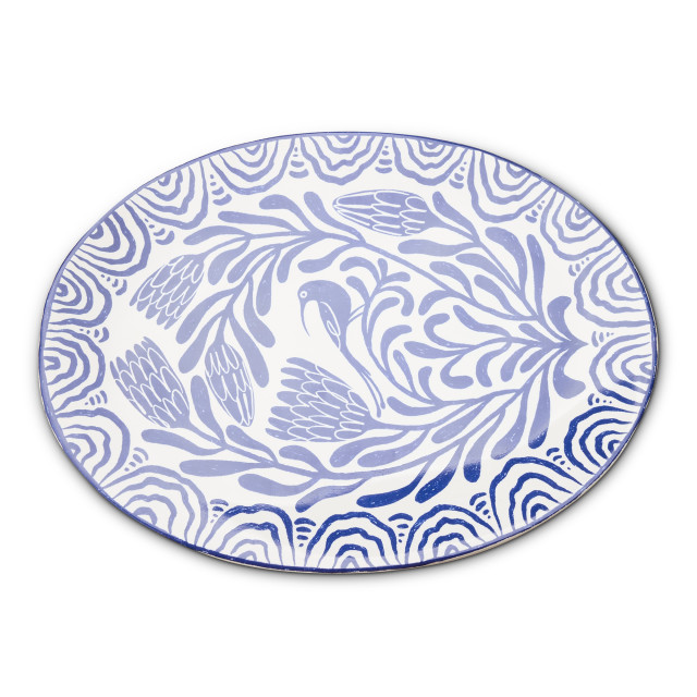 Mervyn Gers Fynbos Oval Platter, 39cm - Blue top view