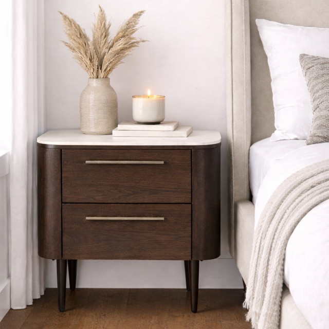 Native Decor Noir Curved Bedside Table - Dark Brown