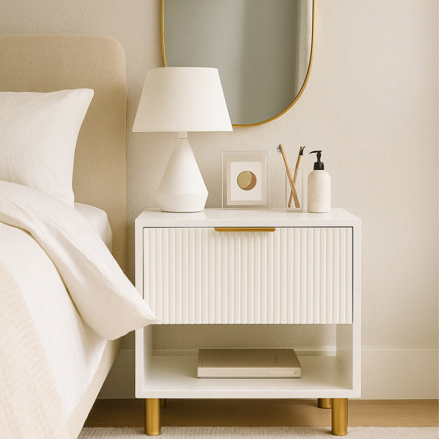 Native Decor Florence Fluted Bedside Table - White