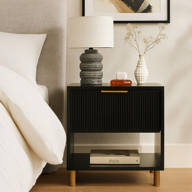Native Decor Florence Fluted Bedside Table - Black