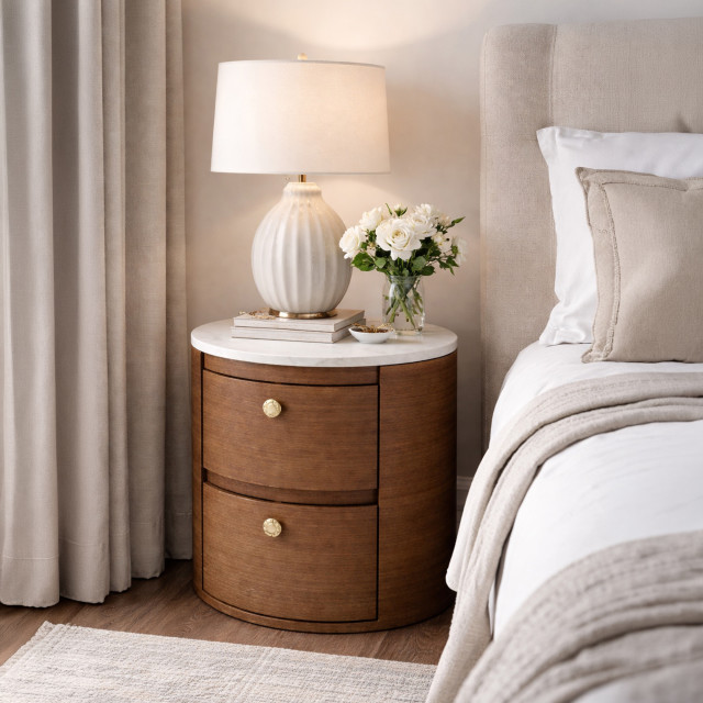 Native Decor Luna Marble Top Bedside Table