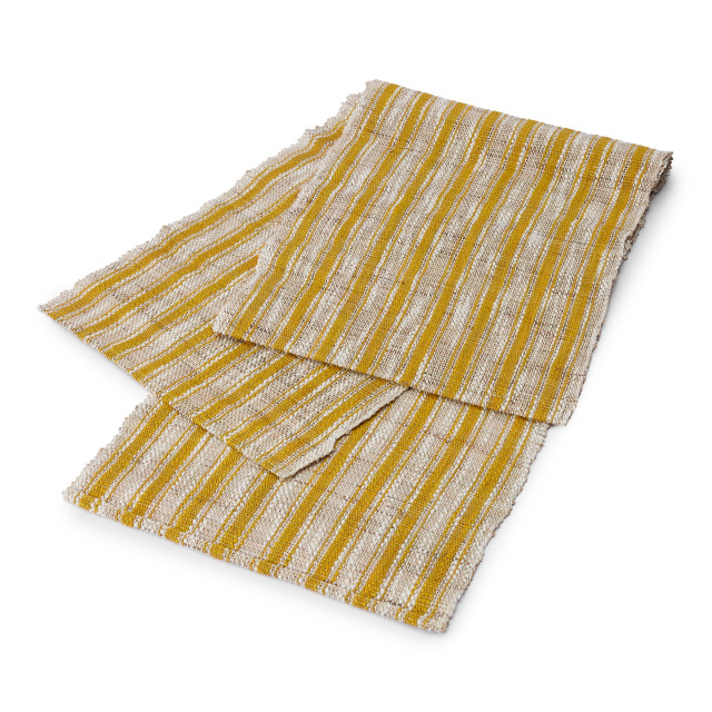 Humble & Mash Striped Mustard Ramie Runner, 220cm