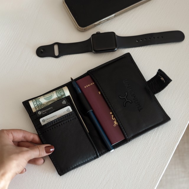 Thandana Leather Mini Travel Wallet - Black Leather