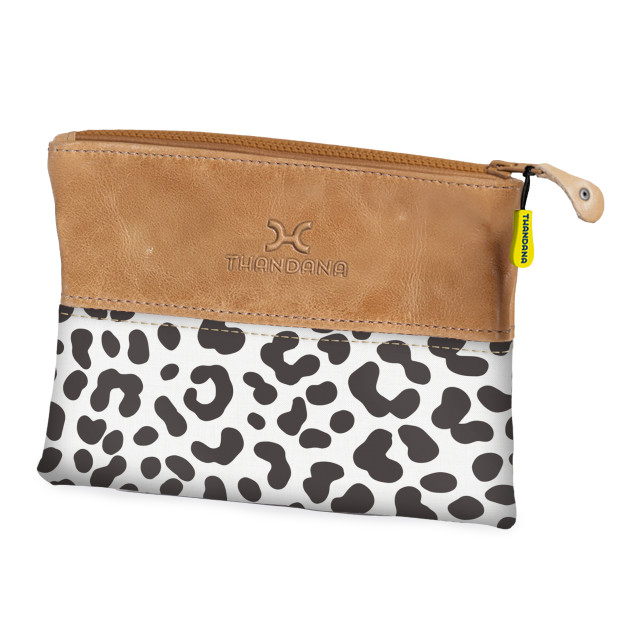 Thandana Laminated Fabric Pouch - Cheetah White