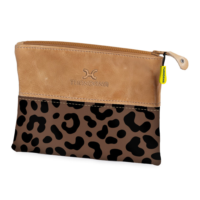 Thandana Laminated Fabric Pouch - Cheetah Coffee