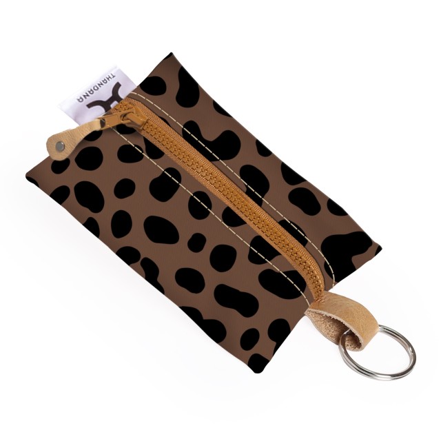 Thandana Laminated Fabric Key Ring Pouch - Cheetah Coffee