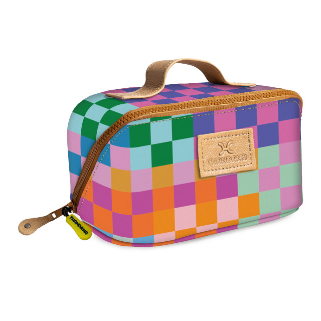 Thandana Laminated Fabric Side Mouth Vanity Bag - Checker Preppy