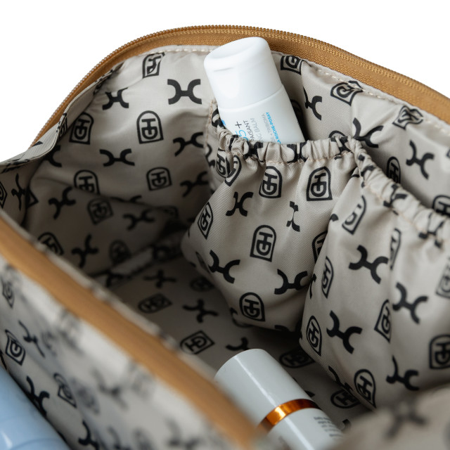 Thandana Laminated Fabric Side Mouth Vanity Bag - Linear Preppy