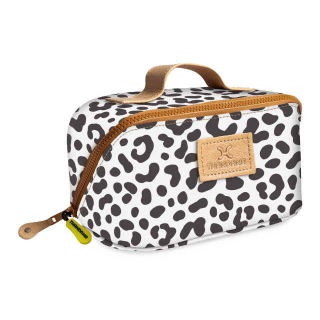 Thandana Laminated Fabric Side Mouth Vanity Bag - Cheetah White