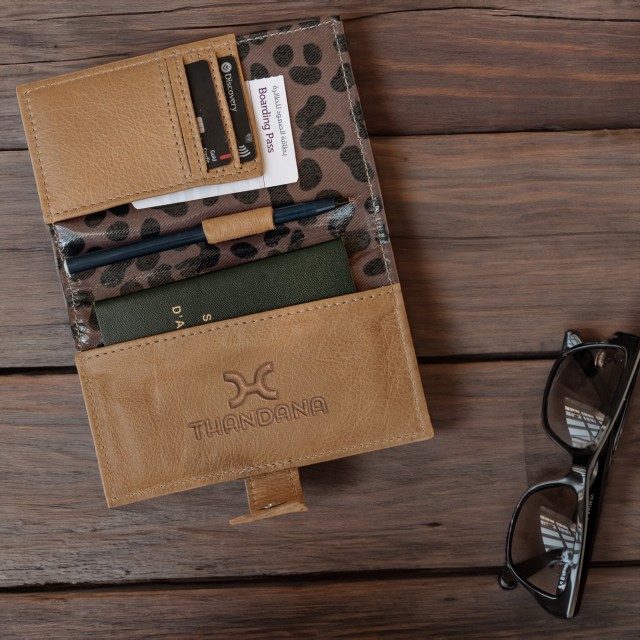 Thandana Laminated Fabric Mini Travel Wallet - Cheetah Coffee